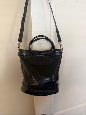 HOBO Black Leather Bucket Bag with Top Handles and Adjustable Strap